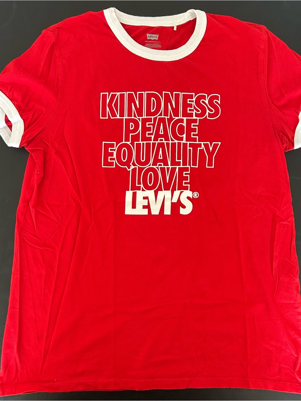 Vintage Levi's Red Ringer T-Shirt with Positive Message